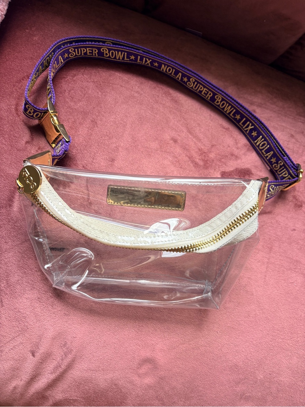 Stoney Clover Lane Clear Crossbody with Purple 'Super Bowl NOLA' Strap